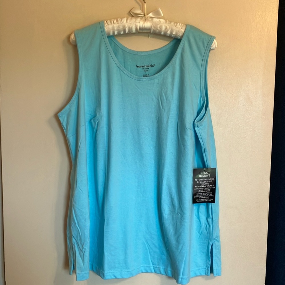 Pretty, feminine 100% cotton size 18/20 turquoise tank top by Woman Within!